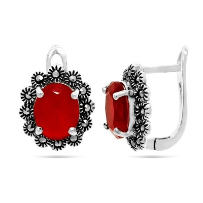 Серьги из серебра марказит, синт.рубин, SL-AGA110