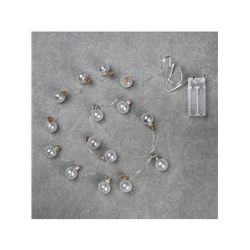 Гирлянда «Нить» 1.6 м с насадками «Шарики с белым конфетти», IP20, серебристая нить, 15 LED, батарейки ААх2 (нет в комплекте), свечение белое