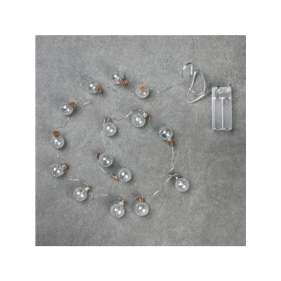 Гирлянда «Нить» 1.6 м с насадками «Шарики с белым конфетти», IP20, серебристая нить, 15 LED, батарейки ААх2 (нет в комплекте), свечение белое