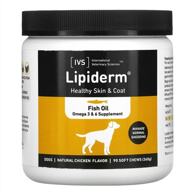 International Veterinary Sciences, Lipiderm, Healthy Skin & Coat, Dogs, Natural Chicken, 90 Soft Chews