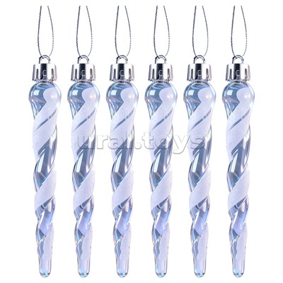 Новогоднее украшение "Сосульки" белые (6шт х 11см)в пакете