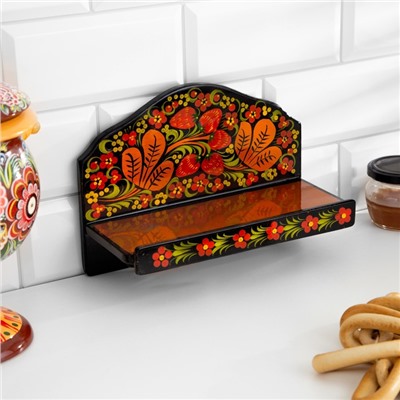 Набор кухонных принадлежностей «Земляничка», 6 предметов: 2 доски, 3 банки, подставка, дерево, хохлома