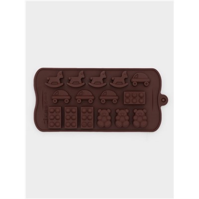 Форма для конфет и шоколада Доляна «Детские игрушки», силикон, 21×11 см, 15 ячеек (3.5×2 см), МИКС