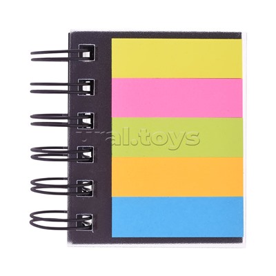 Набор самоклеящихся этикеток-закладок "Book" бумажные 50x15 мм, 5x25 листов и 51x76 мм, 4x25 листов, 5 неоновых цветов, пластиковая обложка, евроспираль, в пластиковом пакете с европодвесом