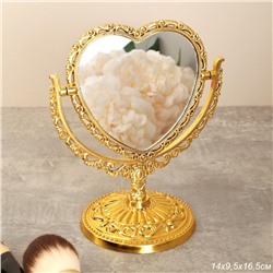 Зеркало настольное ажурное двустороннее 16,5 см сердце / YDW-05 /уп 72/золото