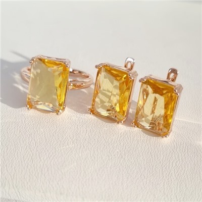 Комплект ювелирная бижутерия коллекция  "Дубай" серьги и кольцо 19 р, покрытие: позолота, вставка: фианиты, цвет: желтый, арт.313.018-19