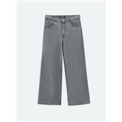 Актуальная коллекция CONTE CON-837 Джинсы wide leg серого цвета с декоративными патами