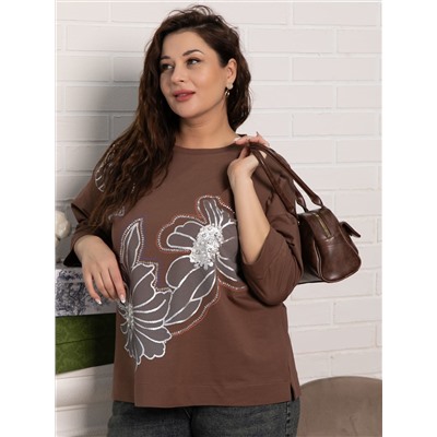 Блуза Цветочная рапсодия (коричневая) Б15310-18М