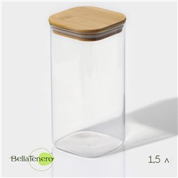 Банка для сыпучих BellaTenero «Эко. Квадратная», 1.5 л, 10×21 см, с бамбуковой крышкой, стекло, прозрачная