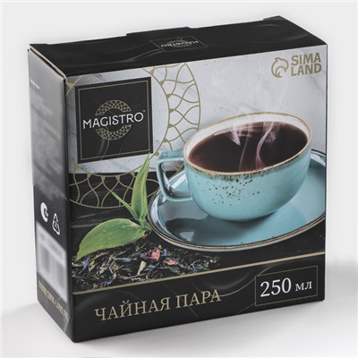 Чайная пара Magistro «Церера», 2 предмета: чашка 250 мл, блюдце d=16.5 см, фарфор, голубая