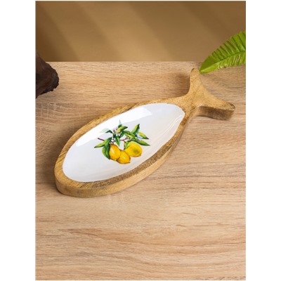 УЦЕНКА Блюдо в форме рыбки «Лимоны» дерево манго 25.5×10×2 см