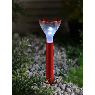 Садовый светильник «Цветок красный», уличный, на солнечной батарее, 6×29×6 см, 1 LED, свечение белое