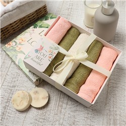 Салфетки махровые «Этель» Botanic, 5 шт., 30×30 см, хлопок 100%, зелёные/розовые