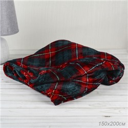 Плед флисовый 150х200 см Зеленый в клетку / GP611-6 /уп 20/100/ 714084 новогодний