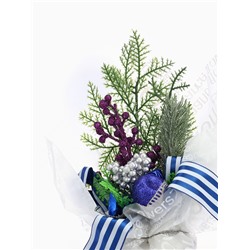 Новогодняя композиция на стол «Зимнее волшебство. Причуды», яблочки и веточки, 25 см, синий