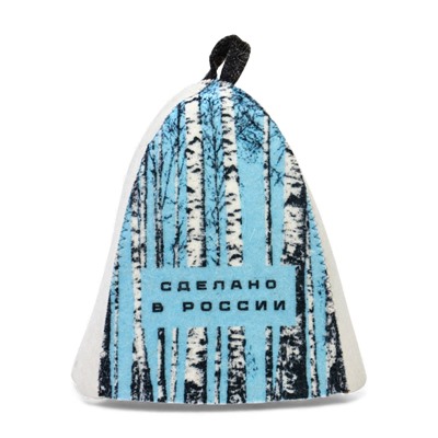 Шапка для бани и сауны «Берёзки и небо», полиэфир, шерсть, белая