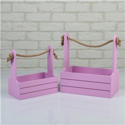 Подарочный ящик Dear, деревянный, ручка - канат, сиреневый, набор 2 шт.