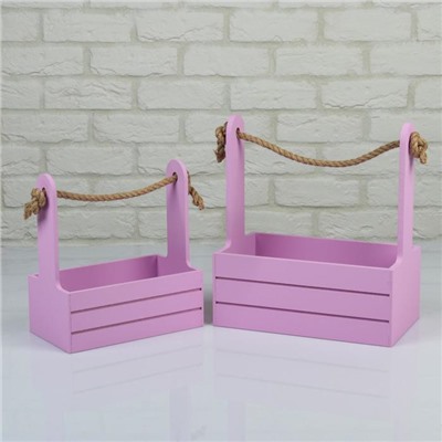 Подарочный ящик Dear, деревянный, ручка - канат, сиреневый, набор 2 шт.