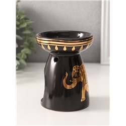Аромалампа для эфирных масел «Индийский слон», керамика, чёрная с золотом, 9.3×9.3×11.8 см