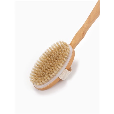 Щётка массажная для тела, из натуральной щетины, с ручкой, гладкая