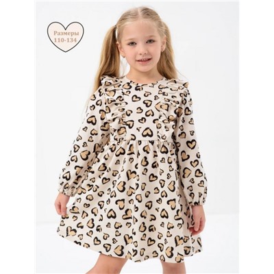 Платье Крылья длинный рукав детское (Сердечки на бежевом)