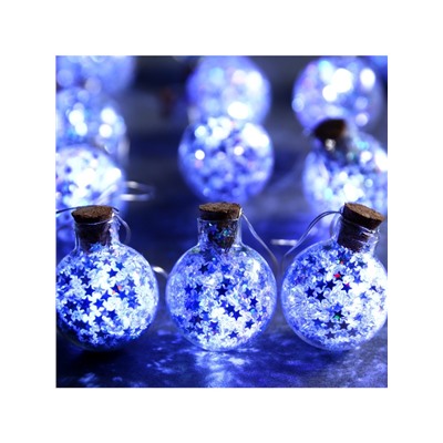 Гирлянда «Нить» 1.6 м с насадками «Шарики с серебристым конфетти», IP20, серебристая нить, 15 LED, батарейки ААх2 (нет в комплекте), свечение белое