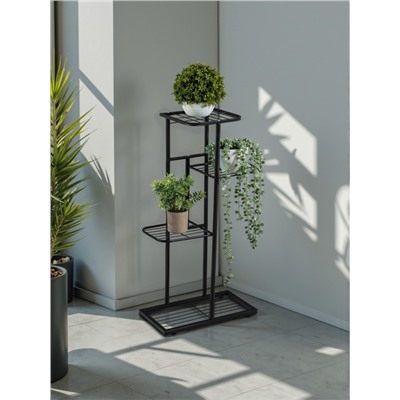 Подставка для цветов Greengo, 4 полки, 43×22×82 см, напольная, металл, чёрная