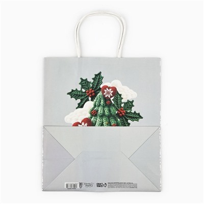 Пакет подарочный новогодний «Чудеса», белый крафт, 22×25×12 см