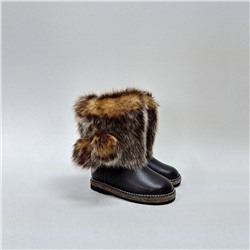 Унты детские коричневые “Лиса” кожаные на войлочной подошве