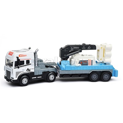 Машина "Тягач с прицепом и прожекторами на манипуляторе" (свет, звук) в коробке