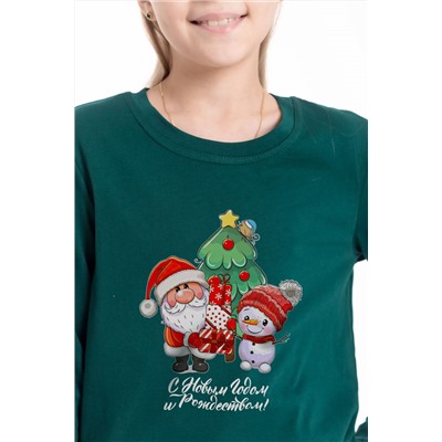 Футболка длинный рукав с новогодним принтом М225123Пз