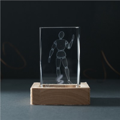 Фигурка светящаяся стекло «Прямоугольник. Шарнирный человек», подставка дерево, USB, 7×7×10