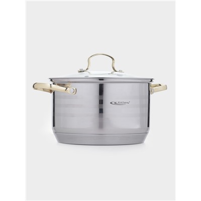 Кастрюля Катунь «ЭЛИС ГОЛД», 4.5 л, 22×13 см, стеклянная крышка, нержавеющая сталь, ручки золотистые