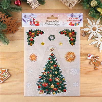 Наклейки новогодние «Ёлка и салюты», 40×30 см