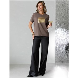 Нарядная футболка с принтом фольгой из премиального хлопка с эластаном