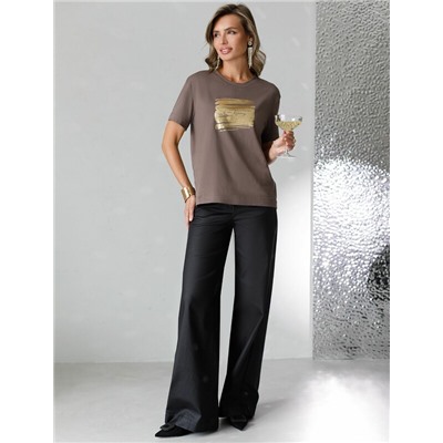 Нарядная футболка с принтом фольгой из премиального хлопка с эластаном