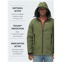 Ветровка спортивная мужская с капюшоном softshell цвета хаки 9563Kh