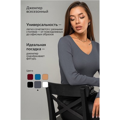 Женский джемпер в рубчик с V-вырезом Happyfox