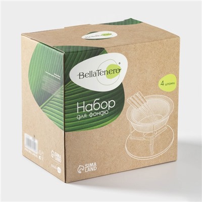 Набор для фондю BellaTenero, 5 предметов: чаша 350 мл, 4 шпажки, керамика, белый