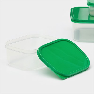 Набор контейнеров для хранения еды Доляна, прямоугольные, 3 шт. 150 мл, 500 мл, 1.2 л, пластик, зелёный