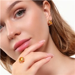 Комплект ювелирной бижутерии коллекция "Дубай" серьги и кольцо 17 р, покрытие позолота, вставка: фианиты, цвет: желтый и черный, арт.215.353-17