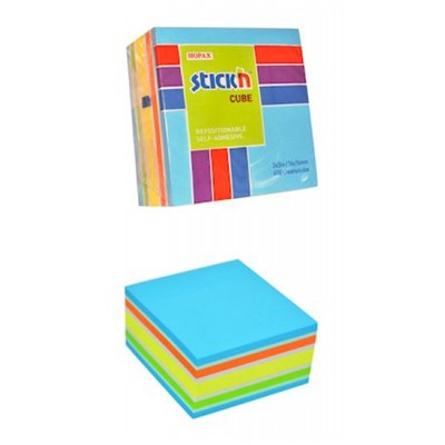 Бумага для заметок с клеевым краем 76х76 мм 400л неон+пастель 6цв. 70г/м2 21538 (897579) Hopax