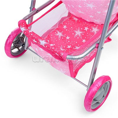 Коляска для кукол, металлическая, складная, прогулочная, с тентом, с корзиной, цвет розовые з