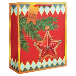 Бумажный пакет для сувенирной продукции с ламинацией, с шириной основания 26 cм