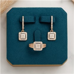 Комплект ювелирной бижутерии коллекция "Дубай" серьги и кольцо 20 р, покрытие позолота, вставка: цирконы, цвет: прозрачный, арт.414.228-20