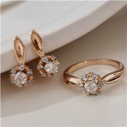 Комплект ювелирной бижутерии коллекция "Дубай" серьги и кольцо 20 р, покрытие позолота, вставка: фианиты и цирконы, цвет: прозрачный, арт.215.675-20