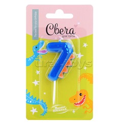 Свеча Цифра, 7 Динозаврик, 3,5*4,5 + 2,5 см, 1 шт. с держат.