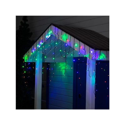 Гирлянда «Бахрома» 3×0.6 м, IP44, УМС, тёмная нить, 160 LED, свечение мульти, 220 В