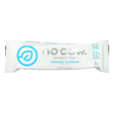 No Cow, Protein Bar, Cookies n Cream, 2.12 oz (60 g)