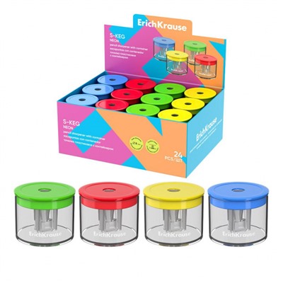 Точилка пластиковая с контейнером  "Бочонок, Неон" ассорти 56036 ErichKrause